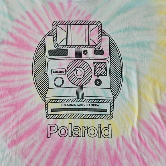 Polaroid Licensed Logo Top One Step 320 Land Camera Tie Dye T-Shirt Crop XL - Picture 2 of 6